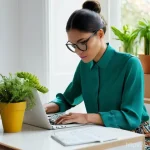 색채가 인지 능력에 미치는 영향 - **Prompt:** A serene and inspiring home office space, bathed in soft, natural daylight. The walls ar...