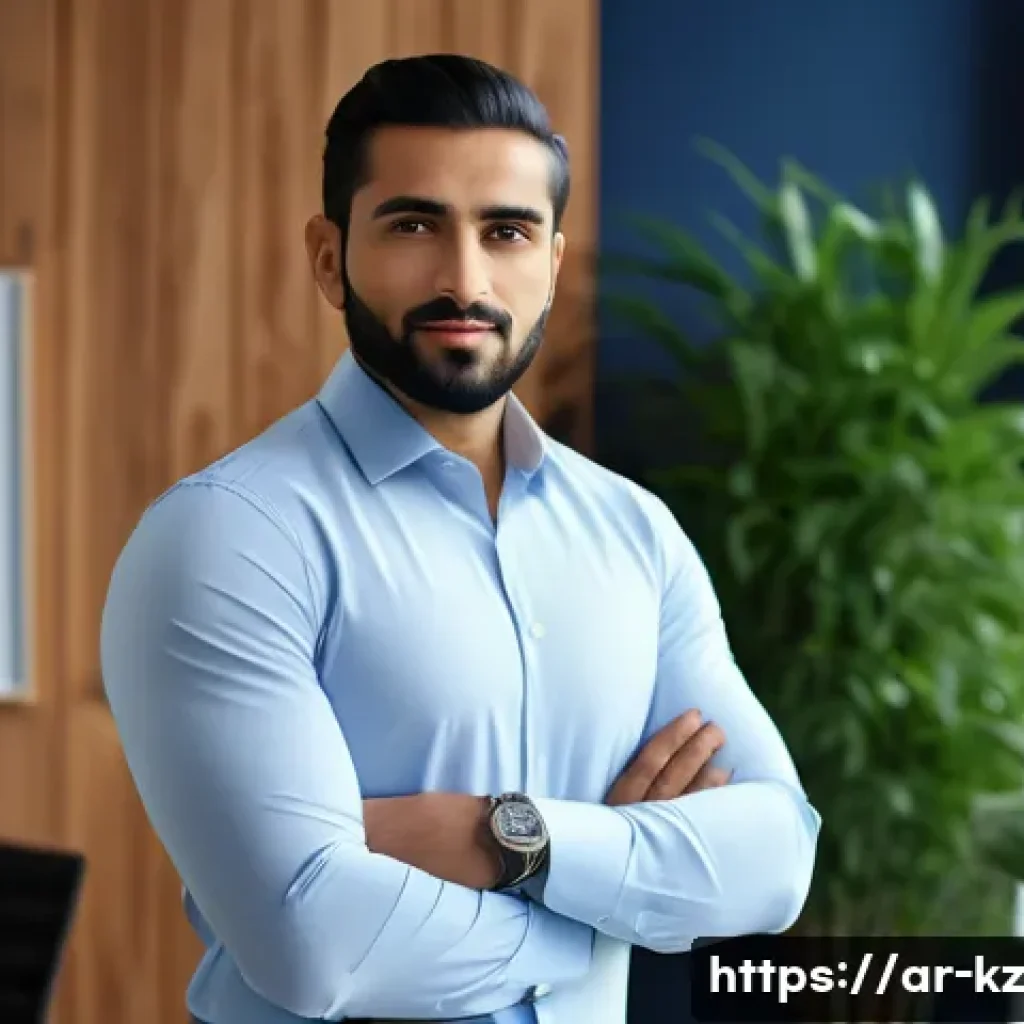 색채가 인간관계에 미치는 영향 - A confident Arab man in his early 30s wearing a sharp, tailored dark blue suit and white shirt, stan...