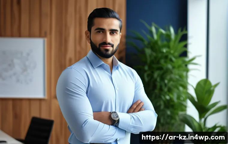 색채가 인간관계에 미치는 영향 - A confident Arab man in his early 30s wearing a sharp, tailored dark blue suit and white shirt, stan...