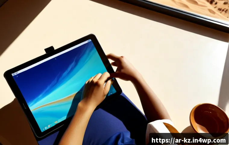 디지털 아트에서 색채의 창의적 활용 - Photorealistic overhead view of an Arab digital artist in modest contemporary clothing using a stylu...